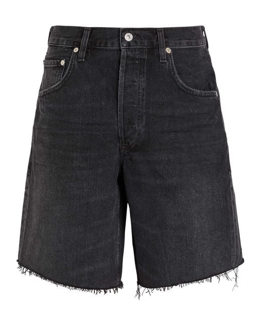 Citizens of Humanity Black Ayla Frayed Denim Shorts