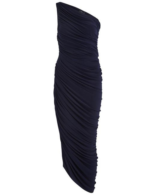 Norma Kamali Blue Diana One-Shoulder Stretch-Jersey Maxi Dress