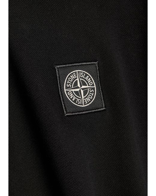 Stone Island Black Piqué Cotton Polo Shirt for men