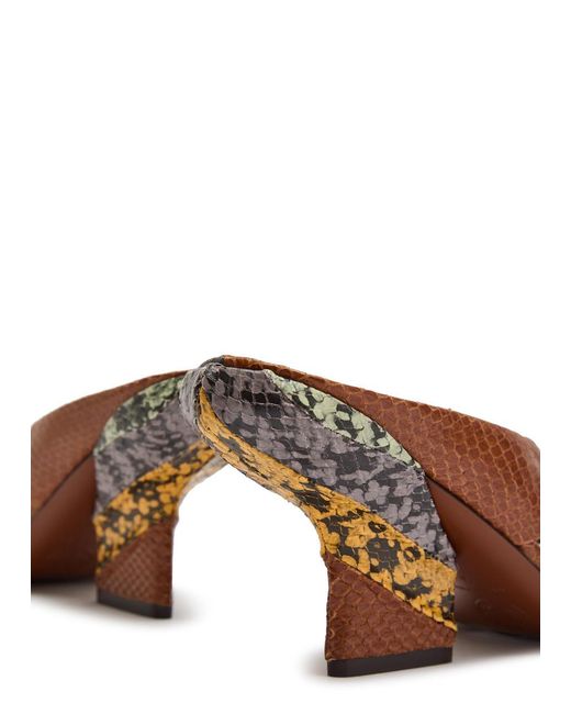 Dries Van Noten Brown Patchwork Crocodile-Effect Leather Mules