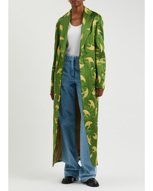 Dries Van Noten Green Rougie Printed Satin Coat