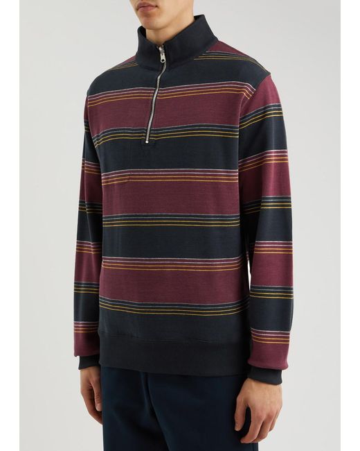 Oliver Spencer Red Reversible Striped Cotton-blend Half-zip Sweatshirt for men