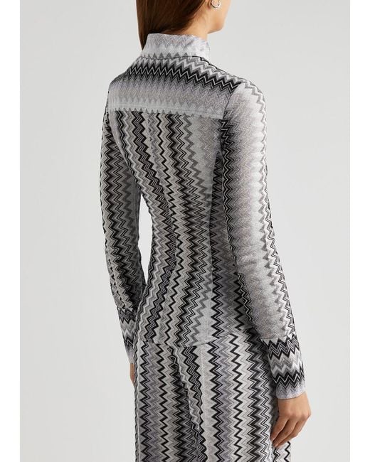Missoni Black Zigzag-intarsia Metallic Fine-knit Shirt