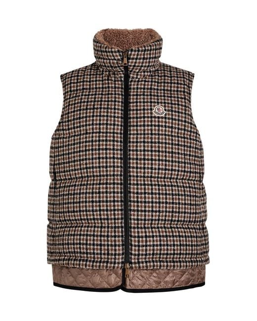 Moncler Brown Touvet Houndstooth Quilted Wool-Blend Gilet