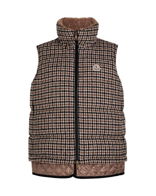 Moncler Brown Touvet Houndstooth Quilted Wool-Blend Gilet