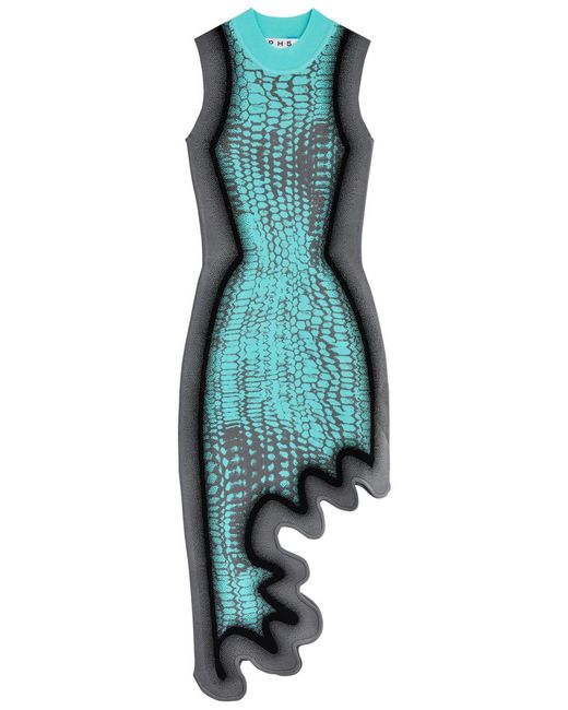 Ph5 Blue Brooklyn Wavy Asymmetric Knitted Mini Dress