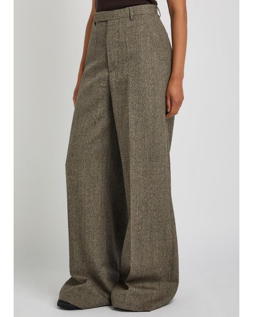 Rick Owens Green Pantaloni Wide-Leg Wool Trousers