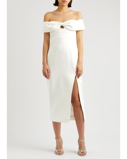 Self-Portrait White Bow Off-The-Shoulder Midi Dress
