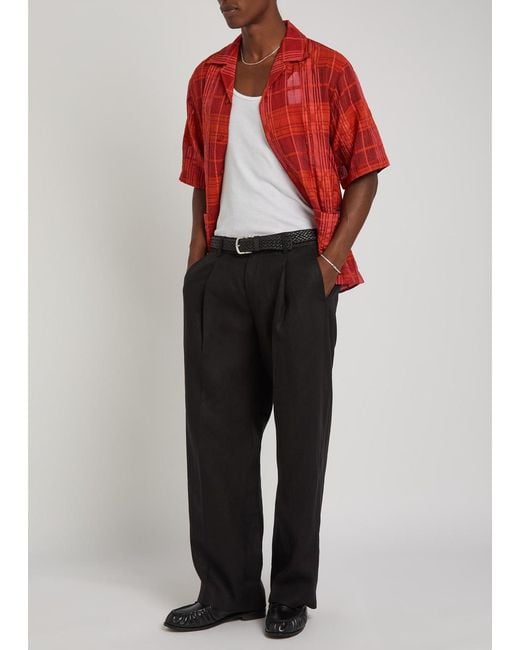 NN07 Red Ben Checked-Jacquard Woven Shirt for men