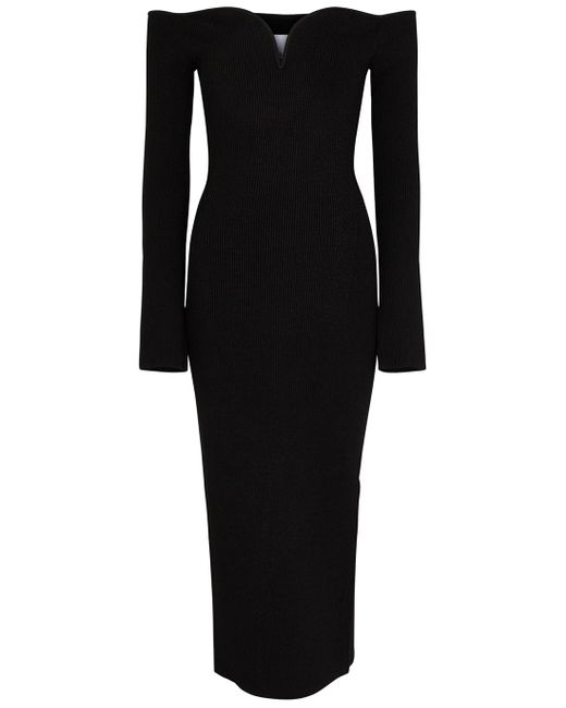 Galvan London Synthetic Freya Black Ribbed-knit Midi Dress | Lyst