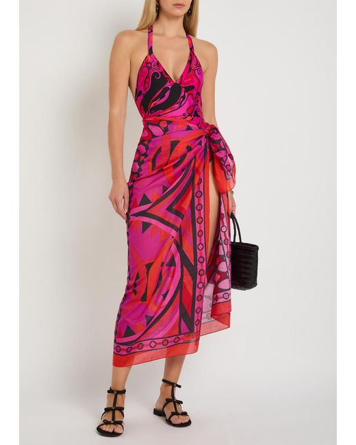 Emilio Pucci Pink Printed Halterneck Swimsuit