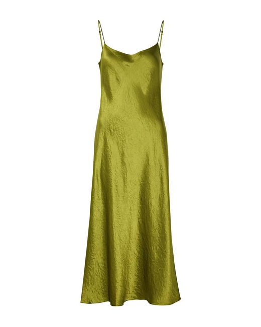 Vince Green Crinkled Satin Midi Slip Dress