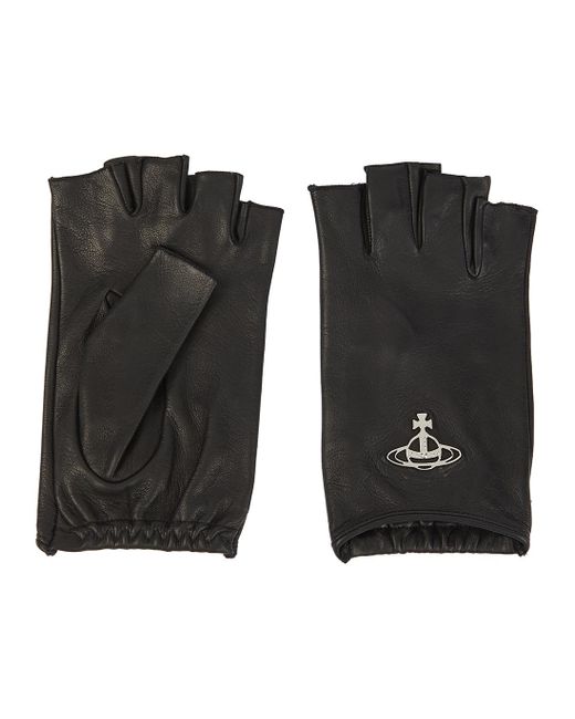 Vivienne Westwood Black Leather Fingerless Gloves