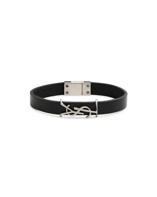 Saint Laurent Black Logo Leather Bracelet for men
