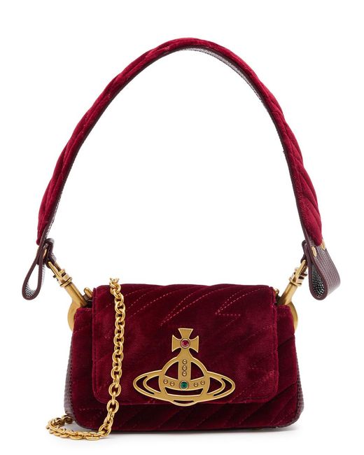 Vivienne Westwood Red Hazel Small Quilted Velvet Top Handle Bag