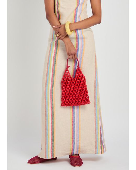 Staud Red Karla Leather And Wooden-Bead Top Handle Bag