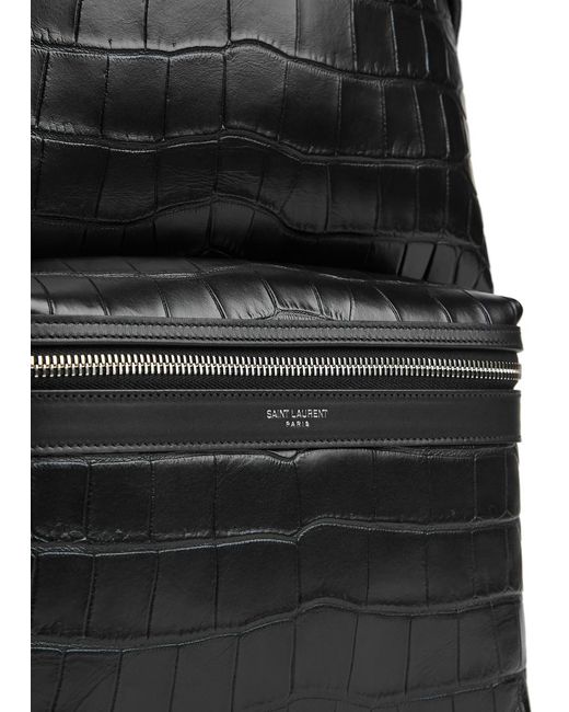 Saint Laurent Black City Crocodile-effect Leather Backpack for men