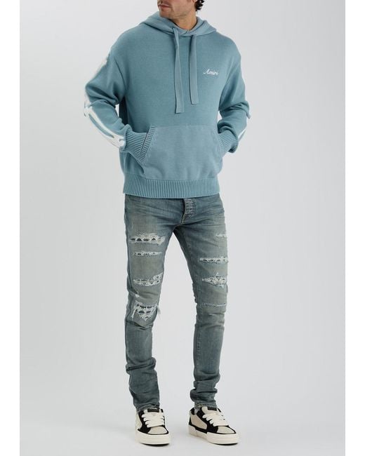 Amiri Blue Bones Hooded Cotton-Knit Sweatshirt for men