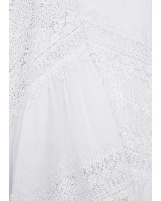 Charo Ruiz White Margherita Lace-trimmed Cotton-blend Maxi Dress