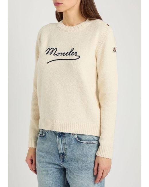 Moncler Natural Logo-Embroidered Cotton-Blend Jumper