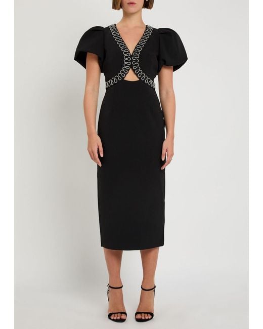 Rebecca Vallance Black Nyx Crystal-Embellished Crepe Midi Dress