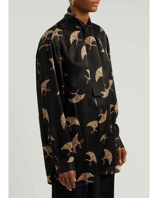 Dries Van Noten Black Calmo Printed Silk-Satin Shirt