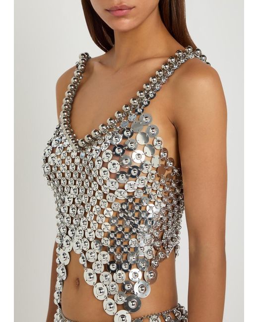 Rabanne Gray Disc Link Metal Cropped Top