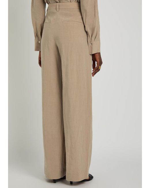 Vince Natural Pleated Wide-Leg Woven Trousers