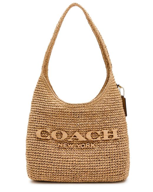 COACH Brown Brooklyn 28 Raffia Shoulder Bag