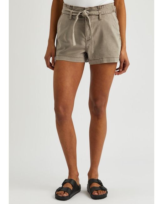 PAIGE Natural Anessa Belted Stretch-denim Shorts, Shorts,