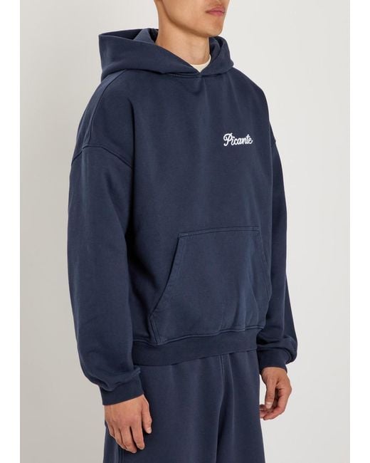 Picante Blue Tailor Embroidered Hooded Cotton Sweatshirt for men