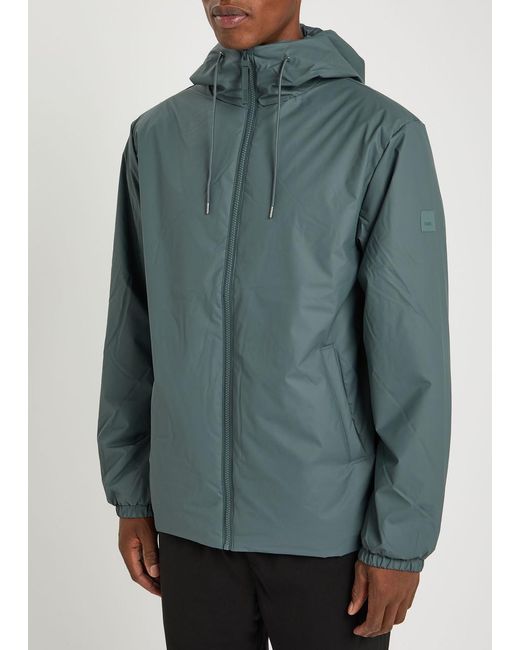 Rains Green Lohja Hooded Rubberised Jacket for men