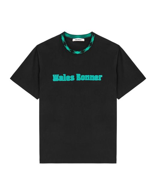 Wales Bonner Black Original Logo-Embroidered Cotton T-Shirt for men