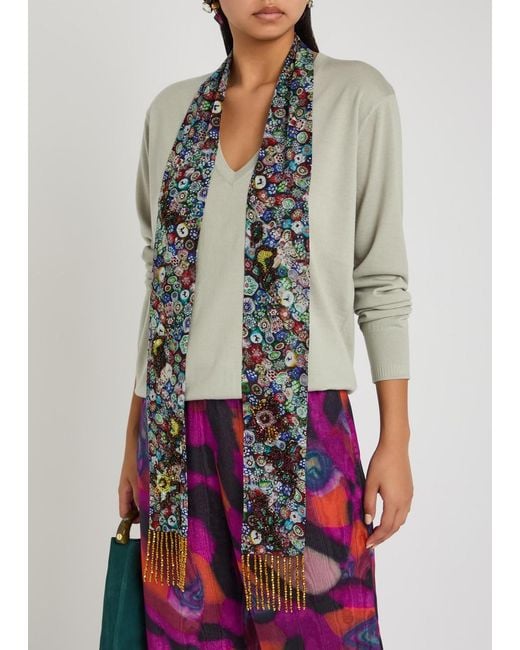 Dries Van Noten Multicolor Fani Printed Embellished Chiffon Scarf