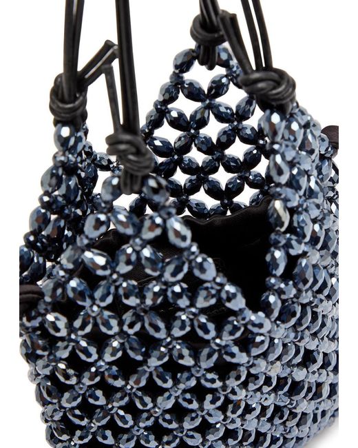 Staud Blue Karla Leather And Crystal-Bead Top Handle Bag
