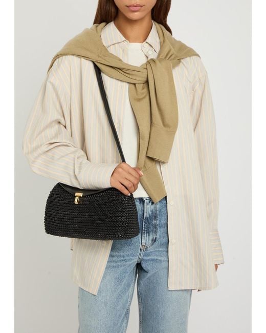 Totême Black T-Lock Woven Leather Clutch