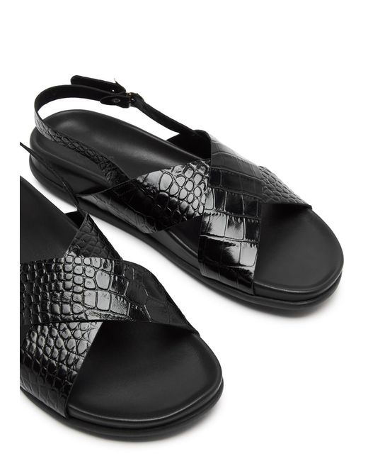 Ancient Greek Sandals Black Ikesia Crocodile-Effect Leather Sandals