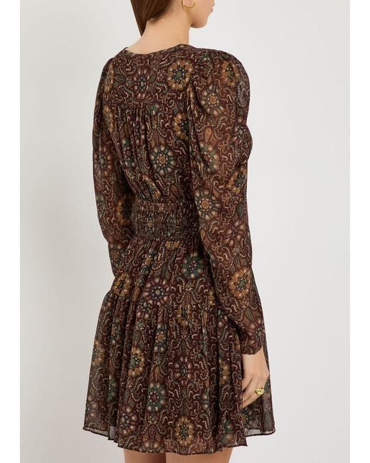 PAIGE Brown Aries Patterned Silk Mini Dress