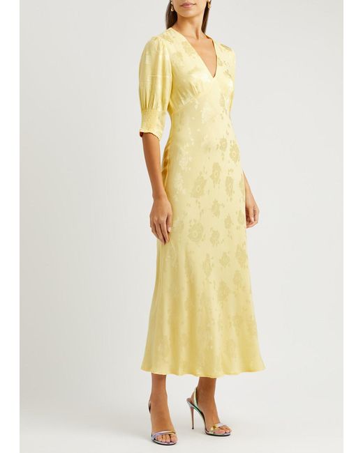 Rixo Yellow Zadie Floral-jacquard Midi Dress