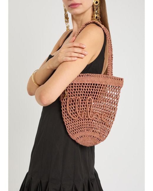 Chloé White Summer Banana Logo Raffia Tote