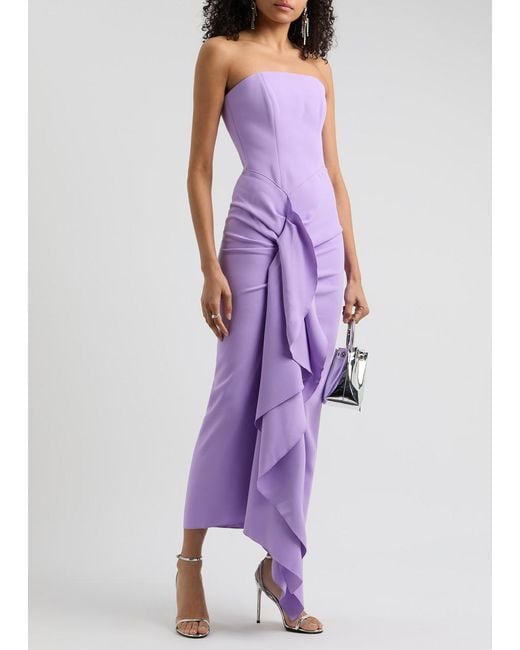 Solace London Purple Thalia Strapless Ruffled Maxi Dress