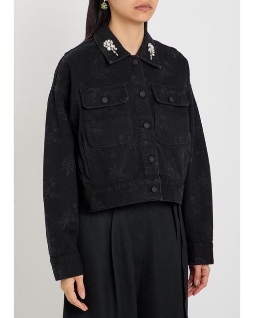 Simone Rocha Black Crystal-Embellished Denim Jacket