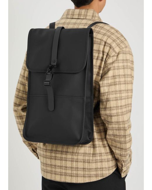 Rains Black Rubberised Backpack for men