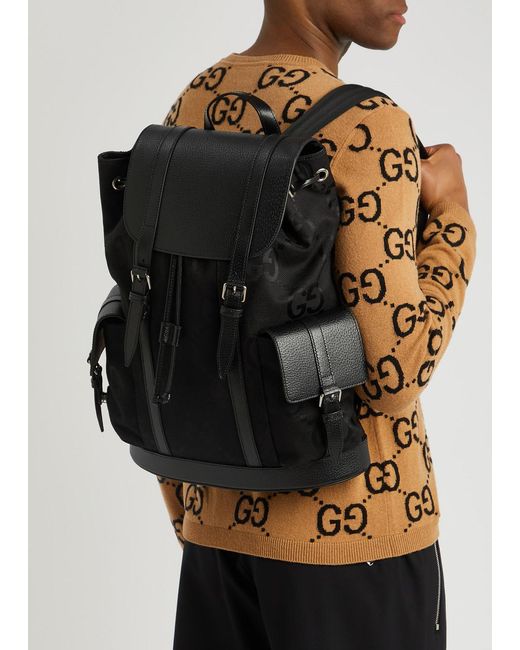 Gucci Black Jumbo gg Mongrammed Canvas Backpack for men