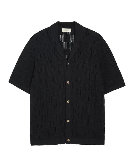 Les Deux Black Checked-Weave Cotton-Knit Shirt for men