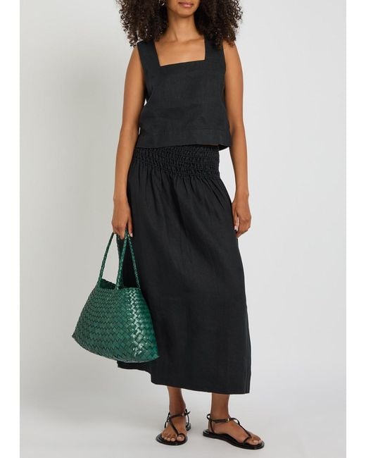Rails Blue Alessa Shirred Linen Midi Skirt