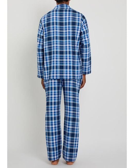 Polo Ralph Lauren Blue Logo-Embroidered Checked Cotton Pyjama Set for men