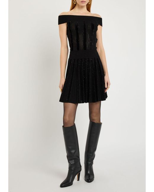 Balmain Black Sequin-Embellished Stretch-Knit Top