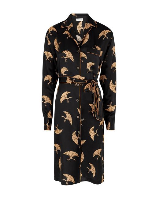 Dries Van Noten Black Doralas Printed Silk-Satin Shirt Dress