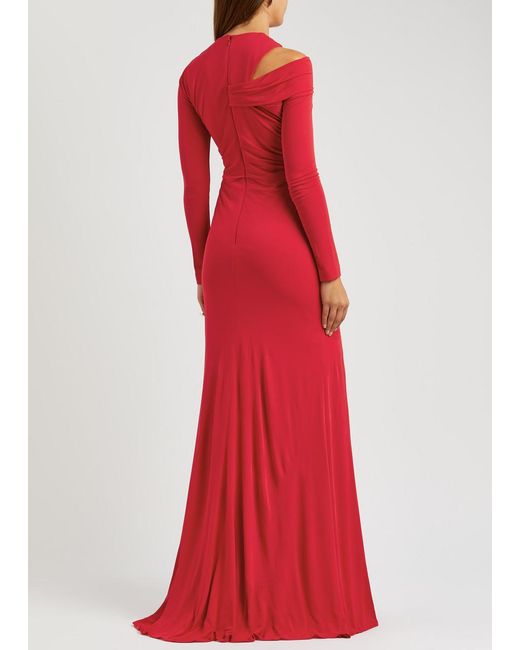 Alexander McQueen Red Ruched Cut-out Jersey Gown